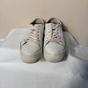 Soludos Ibiza White Pebbled Leather Platform Sneakers Mens Size 6 Low Top
